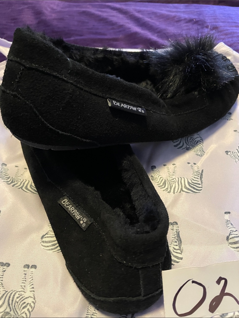 BearPaw Black Pom-Pom Faux Suede Slip-On Slippers